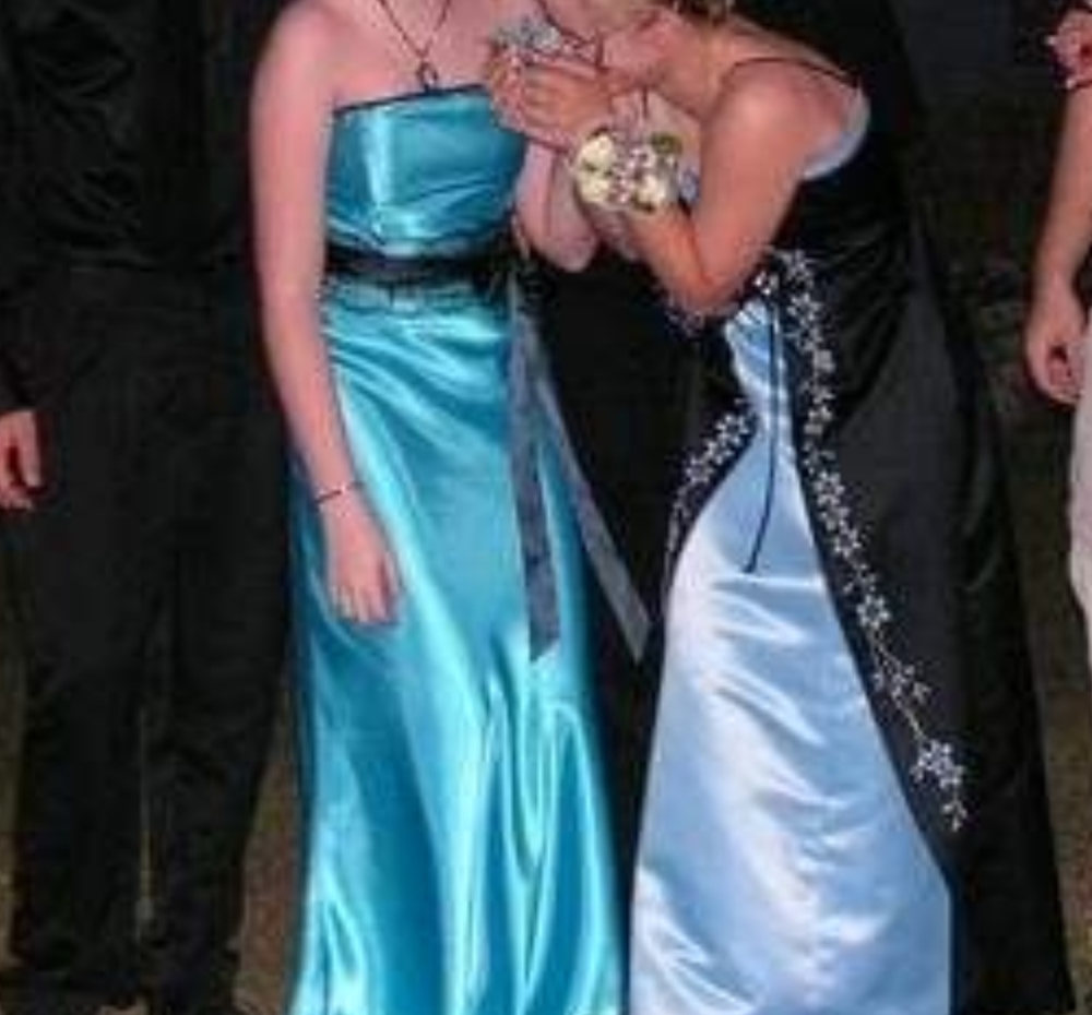 Blue & Black strapless formal dress - long gown for prom / homecoming